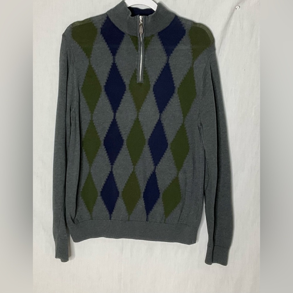 Lyle & Scott Scotland Argyle Sweater 1/4‎ Zip Combed Cotton Golf Long Sleeve Med